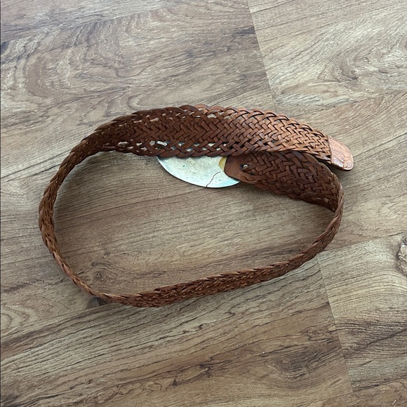 Intricate Brown Lwather Woven Belt with Engraved Silver Buckle - Picture 3 of 4